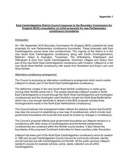 Appendix 1 East Cambridgeshire District Council Response to The