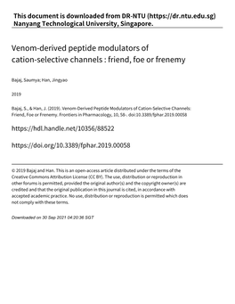 Venom‑Derived Peptide Modulators of Cation‑Selective Channels : Friend, Foe Or Frenemy