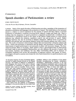 Speech Disorders Ofparkinsonism