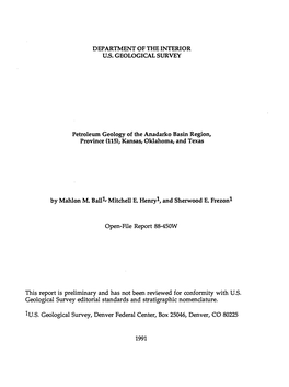 Petroleum Geology of the Anadarko Basin Region, Province (115), Kansas, Oklahoma, and Texas