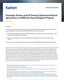 Passenger Airlines and US Treasury Department Reach Agreement on CARES Act Payroll Support Program