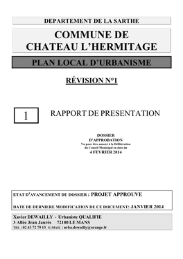 Departement De La Sarthe Commune De Chateau L'hermitage Plan Local D'urbanisme Révision