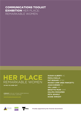 Communications Toolkit Exhibition Her Place: Remarkable Women