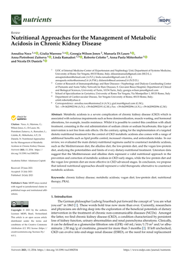 Nutritional Approaches for the Management of Metabolic Acidosis in Chronic Kidney Disease