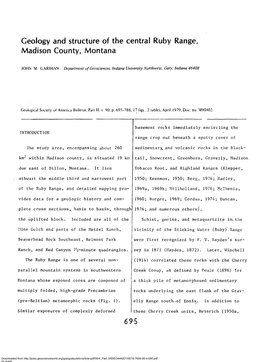 Geology and Structure of the Central Ruby Range, Madison County, Montana