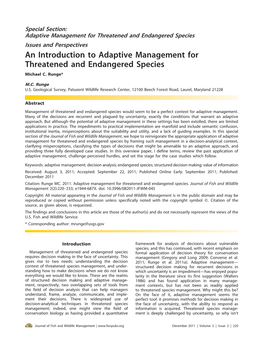 An Introduction to Adaptive Management for Threatened and Endangered Species Michael C