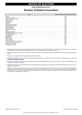 NOTICE of ELECTION Election of District Councillors