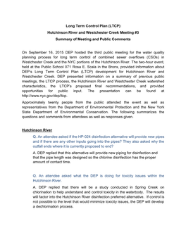 Long Term Control Plan (LTCP) Hutchinson River and Westchester Creek Meeting #3 Summary of Meeting and Public Comments