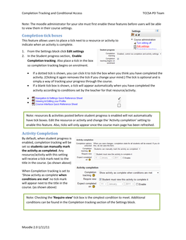 Completion Tick Boxes Activity Completion