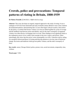 Crowds, Police and Provocations: Temporal Patterns of Rioting in Britain, 1800-1939