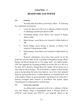 Chapter – V Reservoir and Power