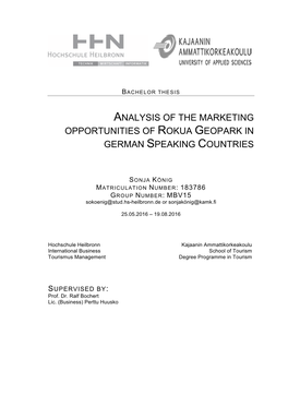 Analysis of the Marketing Opportunities of Rokua Geopark in German Speaking Countries