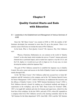 Chapter 9 Quality Control Starts and Ends with Education the Minutes, Called the Monthly Report
