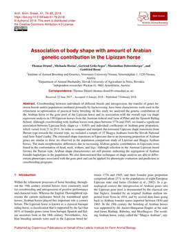 Association of Body Shape with Amount of Arabian Genetic Contribution in the Lipizzan Horse