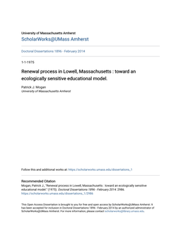 Renewal Process in Lowell, Massachusetts : Toward an Ecologically Sensitive Educational Model