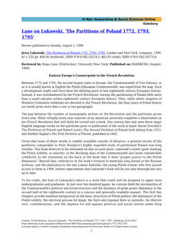 Lane on Lukowski, 'The Partitions of Poland 1772, 1793, 1795'