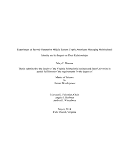 Experiences of Second-Generation Middle Eastern Coptic Americans Managing Multicultural Identity and Its Impact on Their Relatio