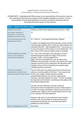 HRA) Screening Matrix and Appropriate Assessment Statement