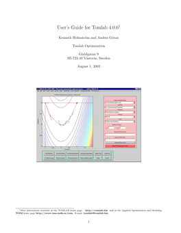 User's Guide for Tomlab 4.0.6