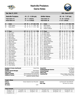 Nashville Predators Game Notes