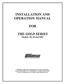 Installation and Operation Manual for the Gold Series