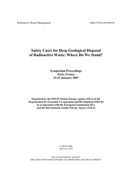 Safety Cases for Deep Geological Disposal of Radioactive Waste: Where Do We Stand?