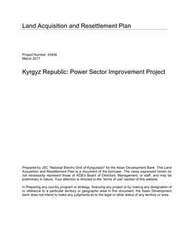 Land Acquisition and Resettlement Plan Kyrgyz Republic