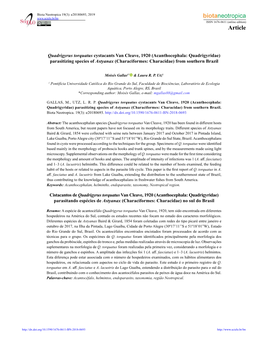 Quadrigyrus Torquatus Cystacants Van Cleave, 1920 (Acanthocephala: Quadrigyridae) Parasitizing Species of Astyanax (Characiformes: Characidae) from Southern Brazil