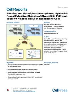 RNA-Seq and Mass-Spectrometry-Based Lipidomics Reveal Extensive Changes of Glycerolipid Pathways in Brown Adipose Tissue in Response to Cold