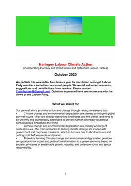 Haringey Labour Climate Action Newsletter October 2020