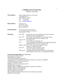 CURRICULUM VITAE 2014 Ellen R. Van't