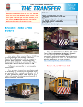 Brussels Trams Grant Update - John Nagy………………………...………1 Oregon Electric Railway Historical Society News…………………..……