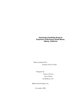 Hydrologic Feasibility Study for Expansion of Buchanan Street Marsh, Albany, California