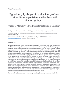 Egg Mimicry by the Pacific Koel: Mimicry of One Host Facilitates Exploitation of Other Hosts with Similar Egg Types