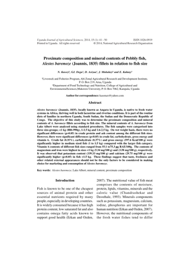 Proximate Composition and Mineral Contents of Pebbly Fish, Alestes Baremoze (Joannis, 1835) Fillets in Relation to Fish Size