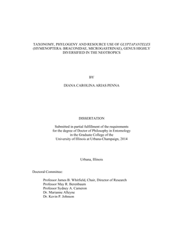 Taxonomy, Phylogeny and Resource Use of Glyptapanteles (Hymenoptera: Braconidae, Microgastrinae), Genus Highly Diversified in the Neotropics