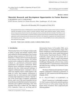 Materials Research and Development Opportunities in Fusion Reactors