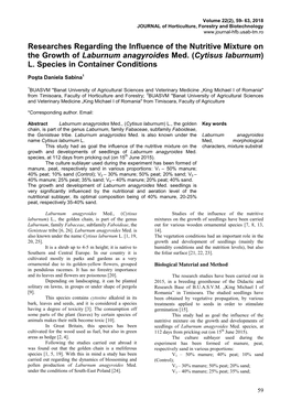 Researches Regarding the Influence of the Nutritive Mixture on the Growth of Laburnum Anagyroides Med