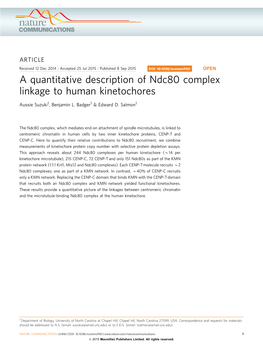 A Quantitative Description of Ndc80 Complex Linkage to Human Kinetochores