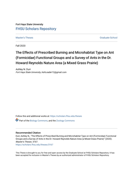 Formicidae) Functional Groups and a Survey of Ants in the Dr