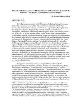 Encuentros Mixteco/A-Chicano/A-Mestizo/A-Estado: La Construcción De Identidades Mexicanas Entre Jóvenes Transmigrantes En Oaxacalifornia1