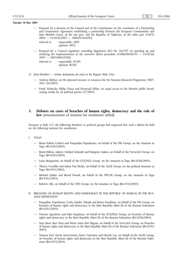 3. Debates on Cases of Breaches of Human Rights, Democracy and the Rule of Law (Announcement of Motions for Resolutions Tabled)