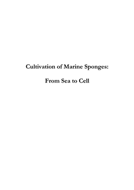 Cultivation of Marine Sponges: from Sea to Cell Phd Thesis, Wageningen University with Summary in Dutch