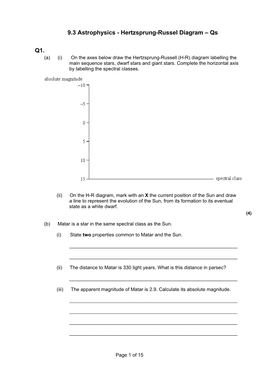 9.3 Astrophysics - Hertzsprung-Russel Diagram – Qs