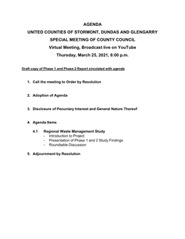 Agenda United Counties of Stormont, Dundas And