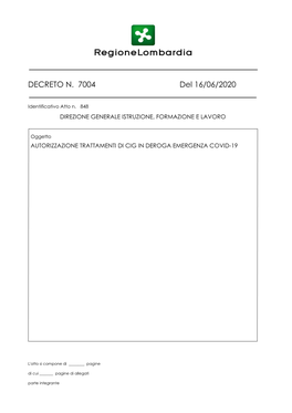 DECRETO N. 7004 Del 16/06/2020