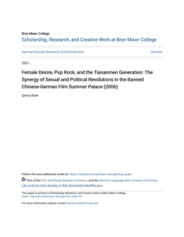 Female Desire, Pop Rock, and the Tiananmen Generation: the Synergy of Sexual and Political Revolutions in the Banned Chinese-German Film Summer Palace (2006)