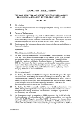 The Bank Recovery and Resolution and Miscellaneous Provisions (Amendment) (Eu Exit) Regulations 2018