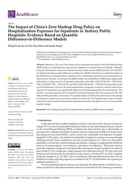 The Impact of China's Zero Markup Drug Policy on Hospitalization Expenses for Inpatients in Tertiary Public Hospitals