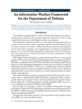 An Information Warfare Framework for the Department of Defense Maj Andrew Caulk, USAF